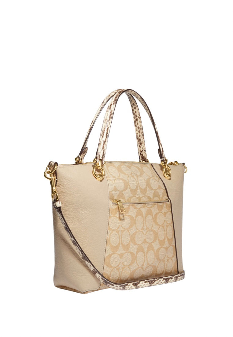 Kacey Satchel In Colorblock Signature Canvas Light Khaki Ivory Multi