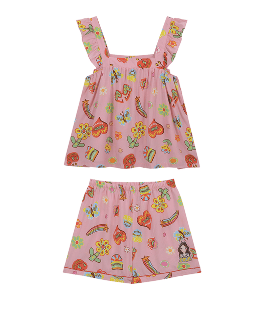 Soft Sleeveless Pajamas Set F Flower Luna