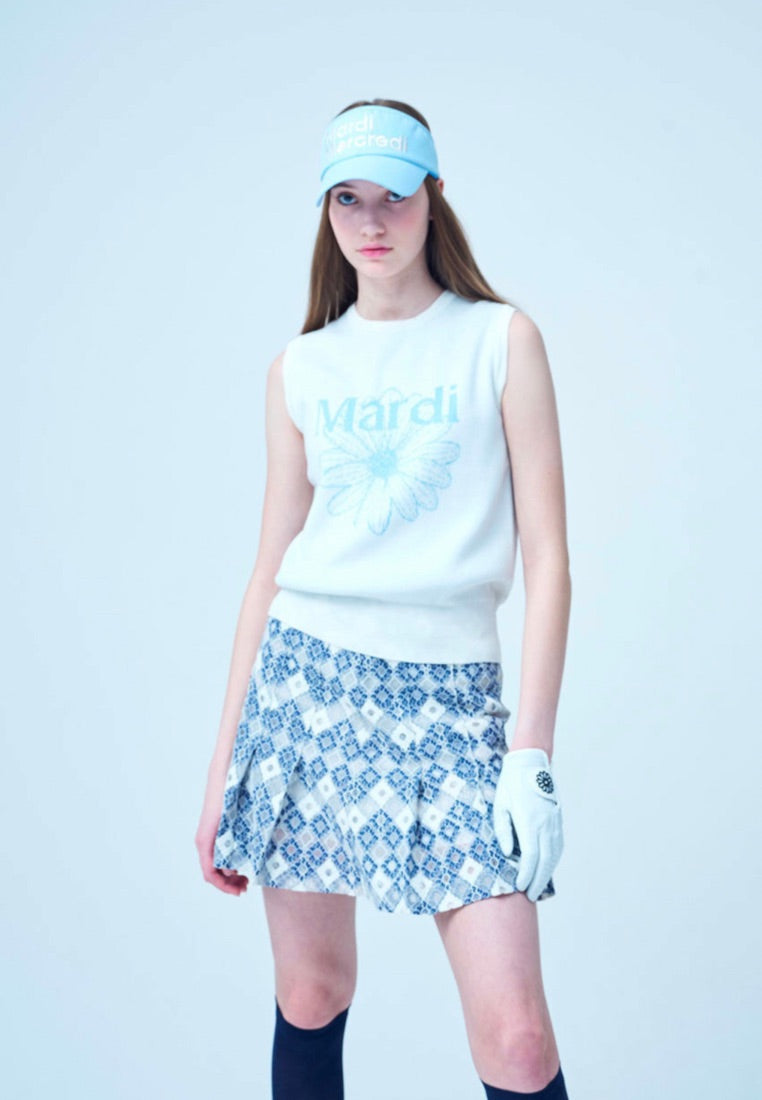 Mardi Flower Sleeveless Knit Top Ivory Sky