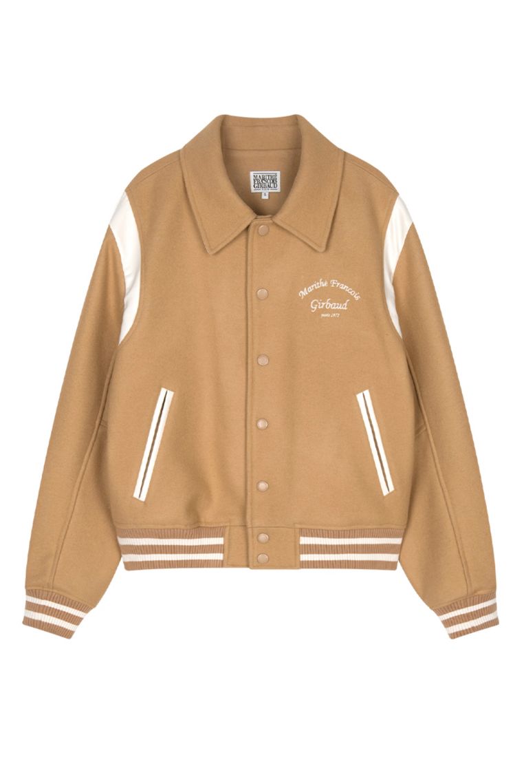 Chain Logo Varsity Jacket Beige
