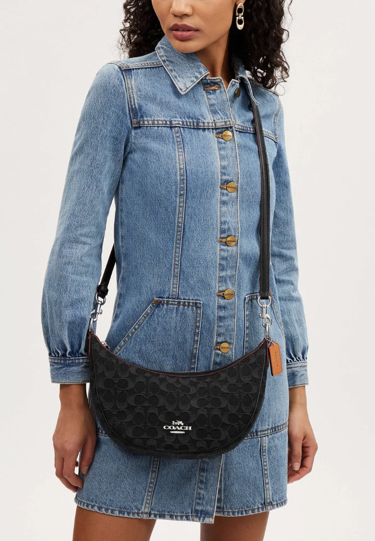 Aria Shoulder Bag In Signature Denim Silver Black
