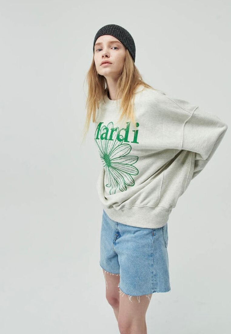 Sweatshirt Flower Mardi Oatmeal Green