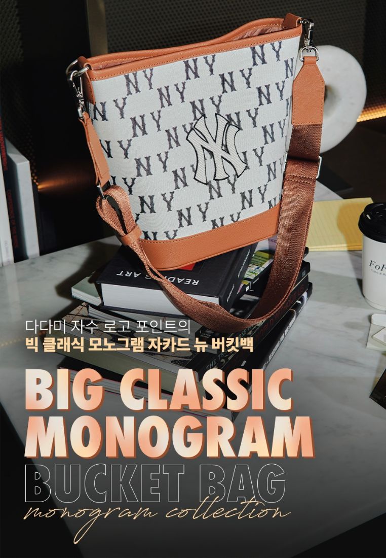 Big Classic MONOGRAM Jacquard New Bucket Bag NEW YORK YANKEES cream