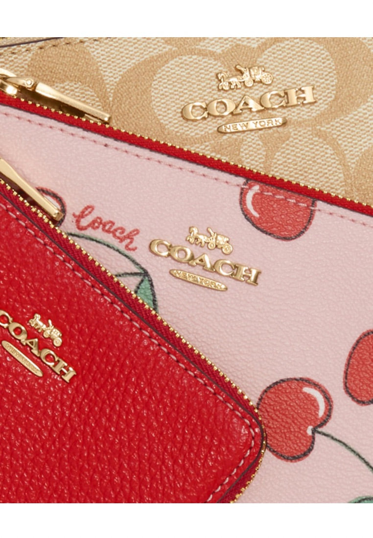 Corner Zip Trio In Signature Canvas And Heart Cherry Print Khaki Multi