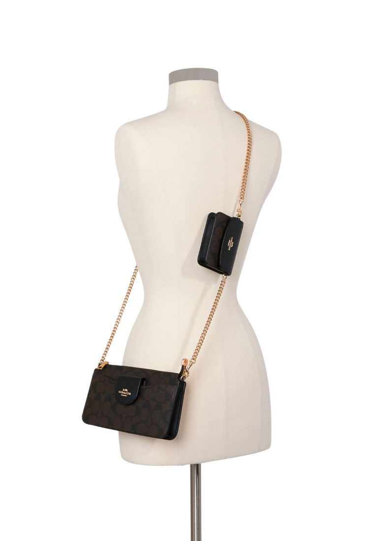 Poppy Crossbody With Card Case In Signature Canvas Brown Black