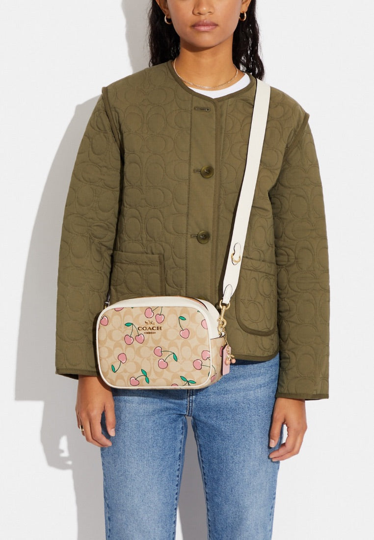 Jamie Camera Bag In Signature Canvas With Heart Cherry Print Light Khaki Multi