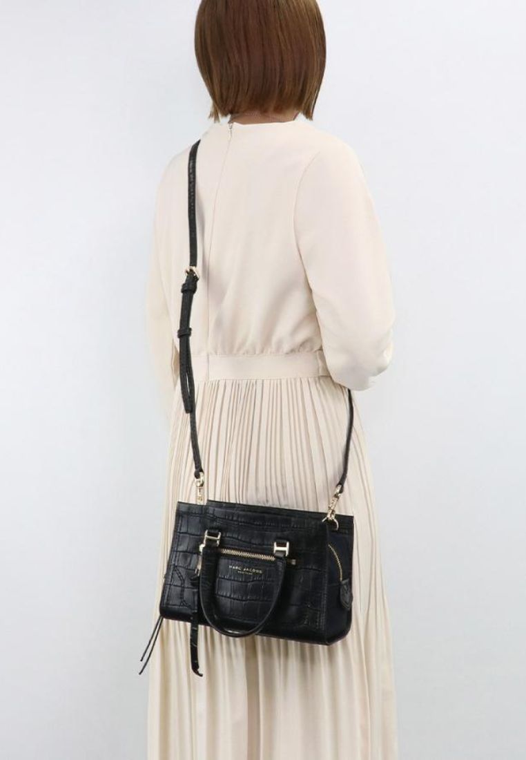 Croc-Embossed Mini Cruiser Satchel Bag Black