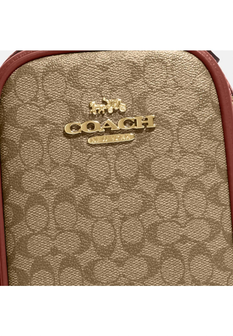 Eva Phone Crossbody In Colorblock Signature Canvas Khaki Terracotta