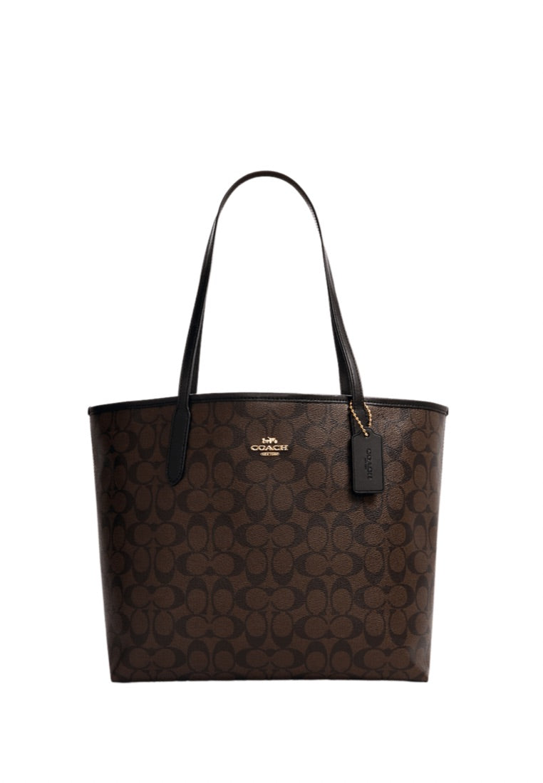 City Tote In Signature Canvas Brown Black