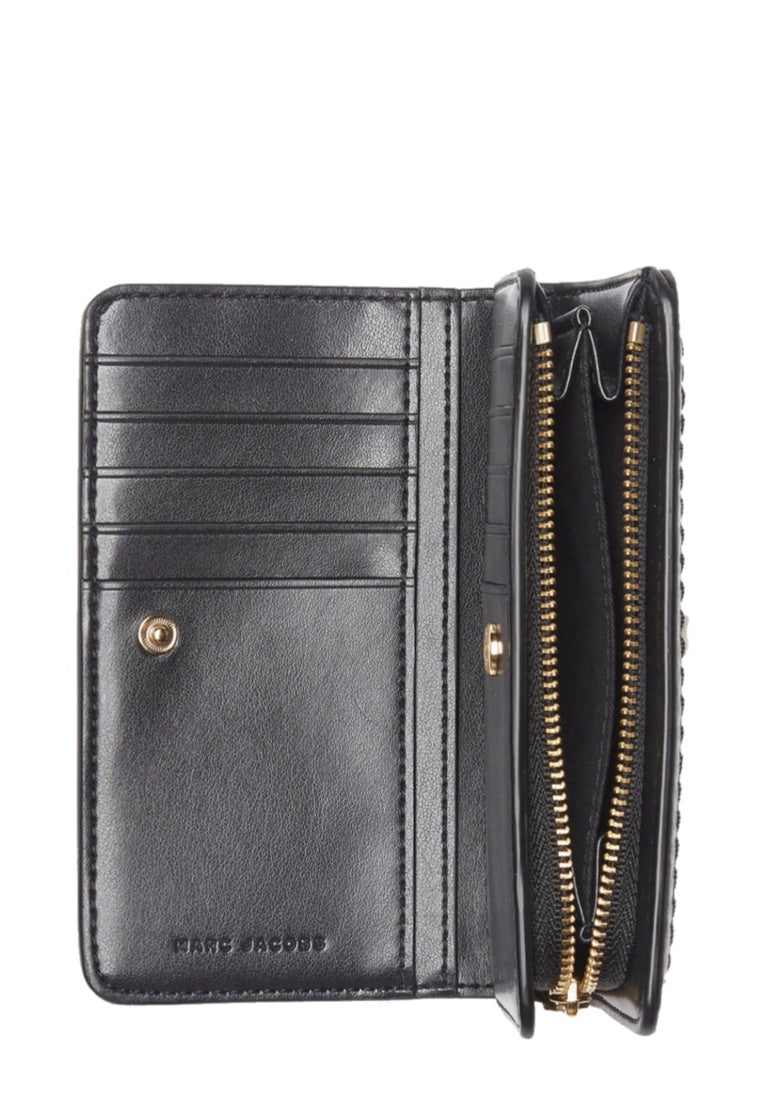 Topstitched Compact Zip Wallet Black