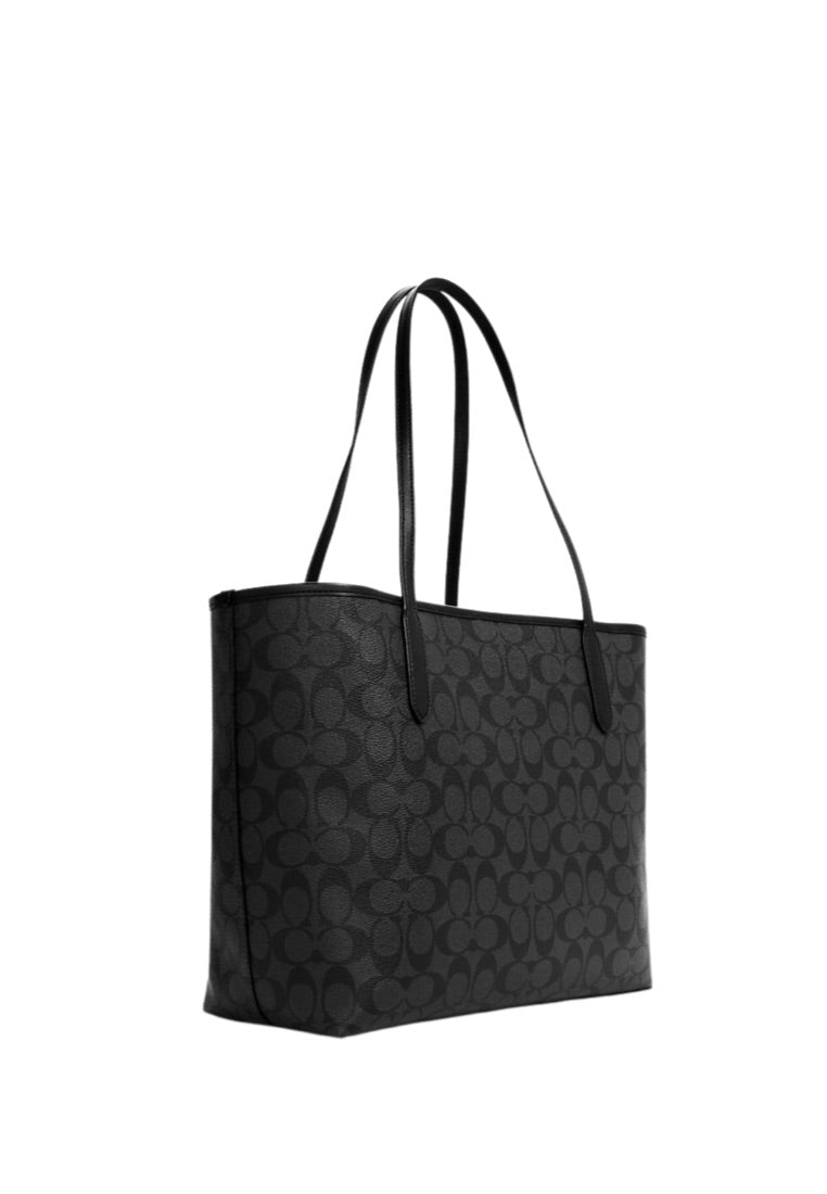 City Tote In Signature Canvas Graphite Black