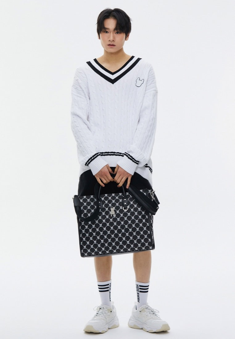 Monogram Wide Tote Bag Pattern Black