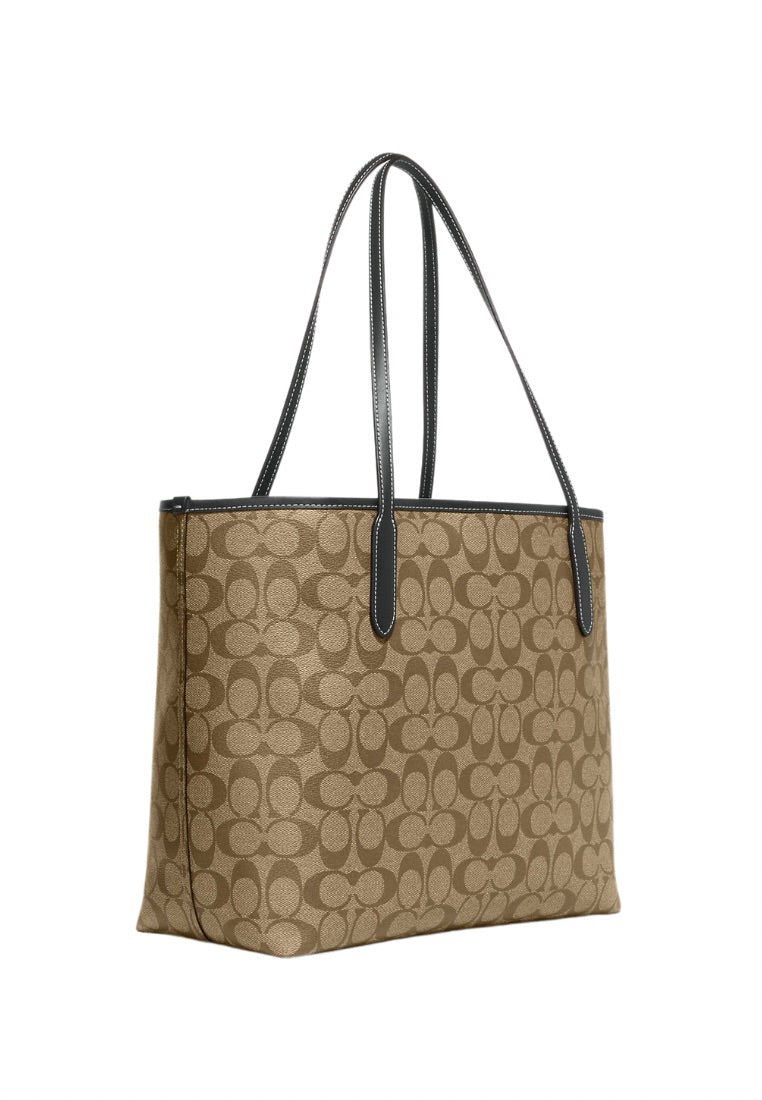 City Tote In Signature Canvas With Varsity Motif Amazon Green