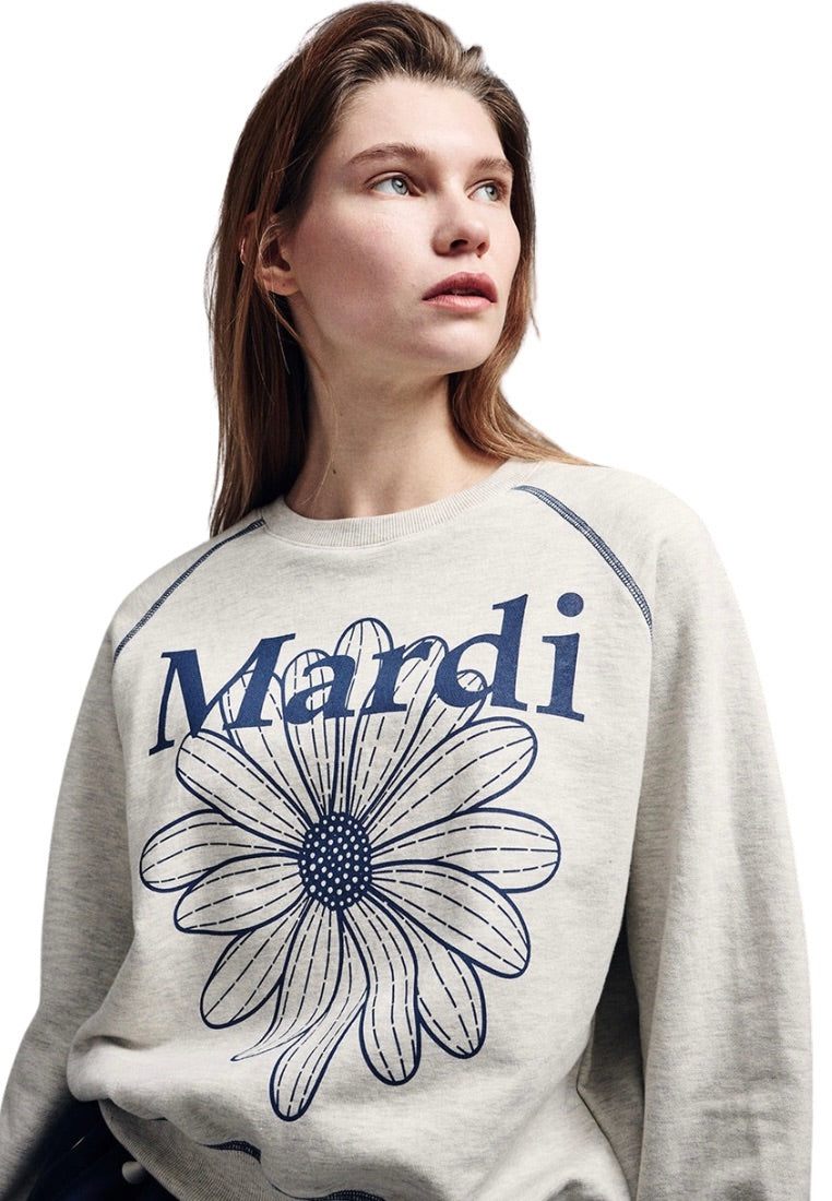 Sweatshirt Raglan FlowerMardi Oatmeal Blue