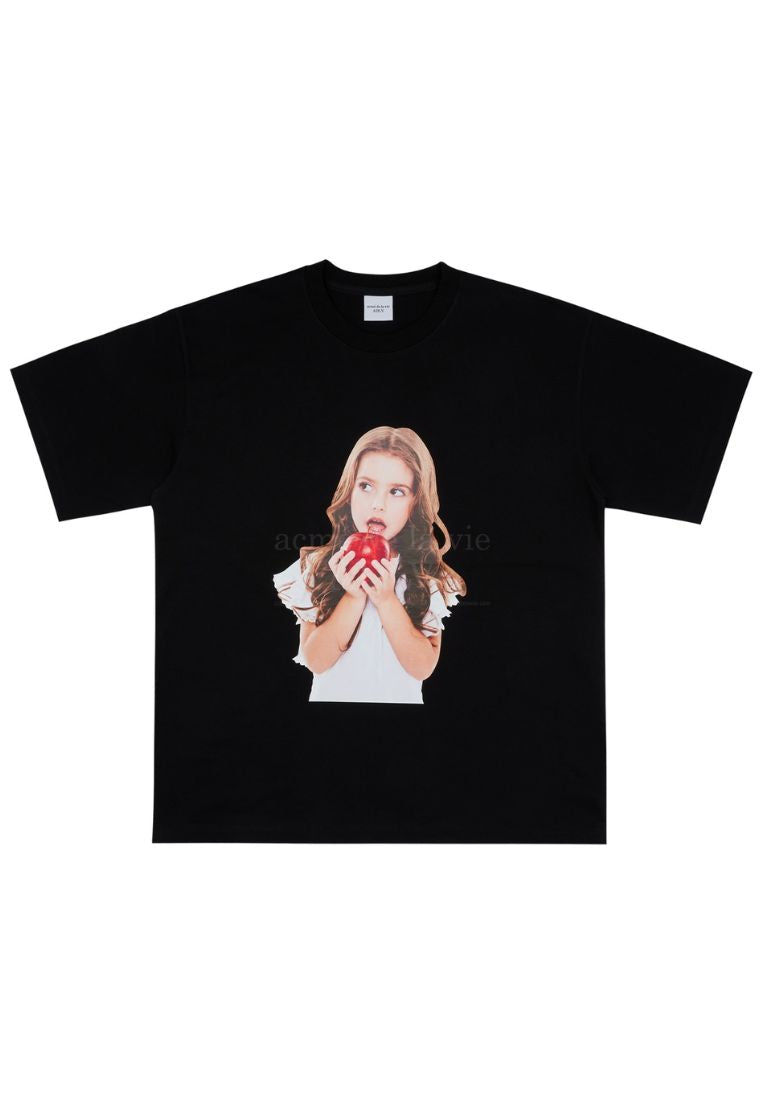 Baby Face Apple Girl Short Sleeve T-Shirt Black