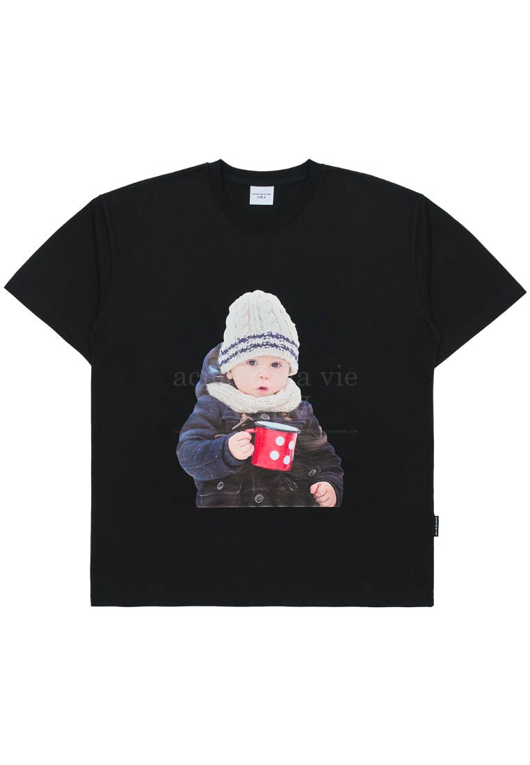 Baby Face Beanie Mug Cup Short Sleeve T-Shirt Black