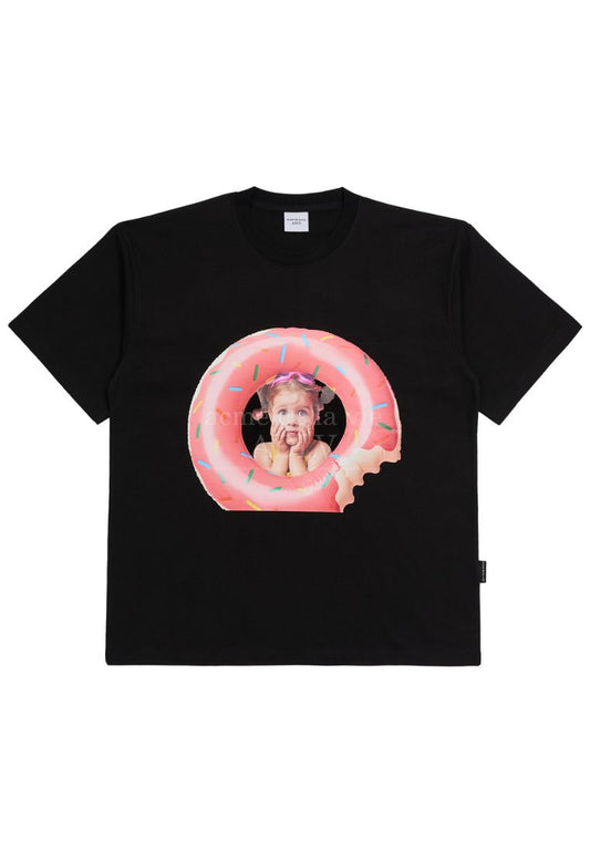 Baby Face Donuts Tube Girl Short Sleeve T-Shirt Black