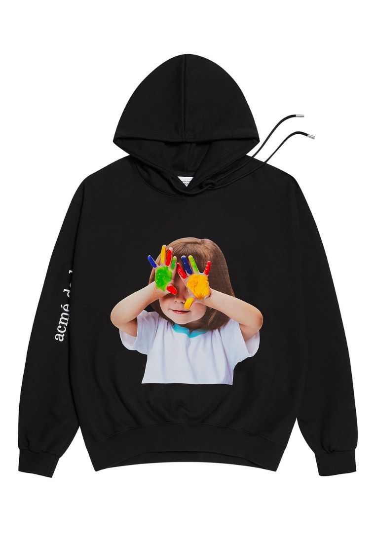 Baby Face Hoodie Black Colorful Hands