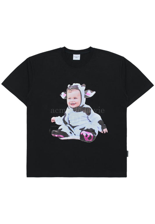 Baby Face Milk Cow Doll Short Sleeve T-Shirt Black