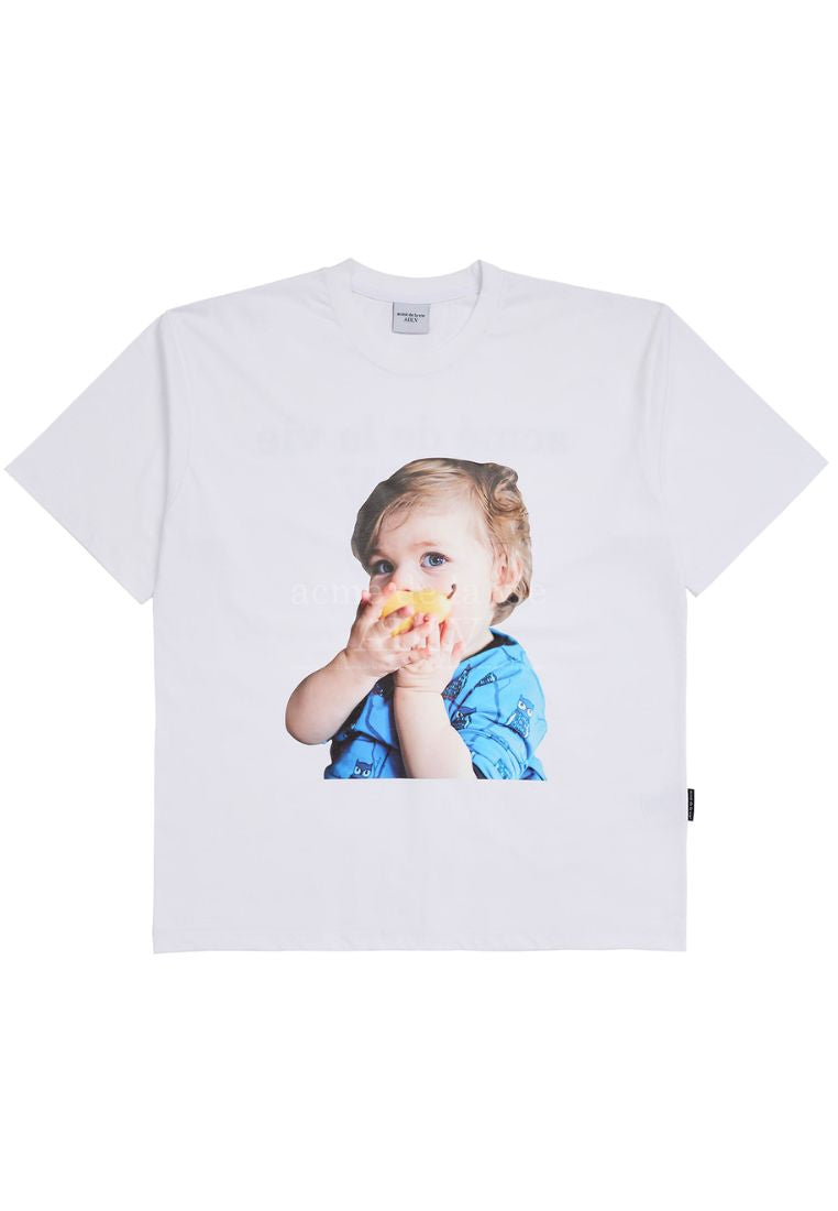 Baby Face Pear-Eating Baby Short Sleeve T-Shirt White