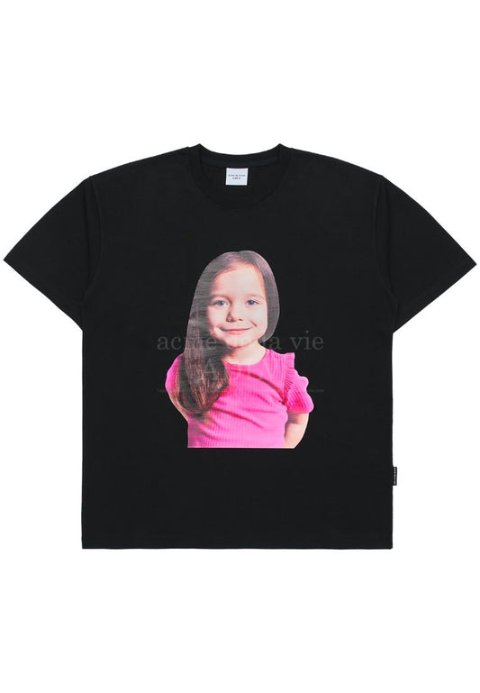 Baby Face Pink Short T-Shirt Girl Short Sleeve T-Shirt Black