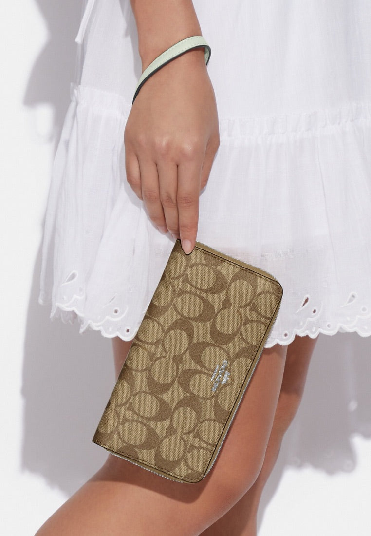 Long Zip Around Wallet In Signature Canvas Light Sage