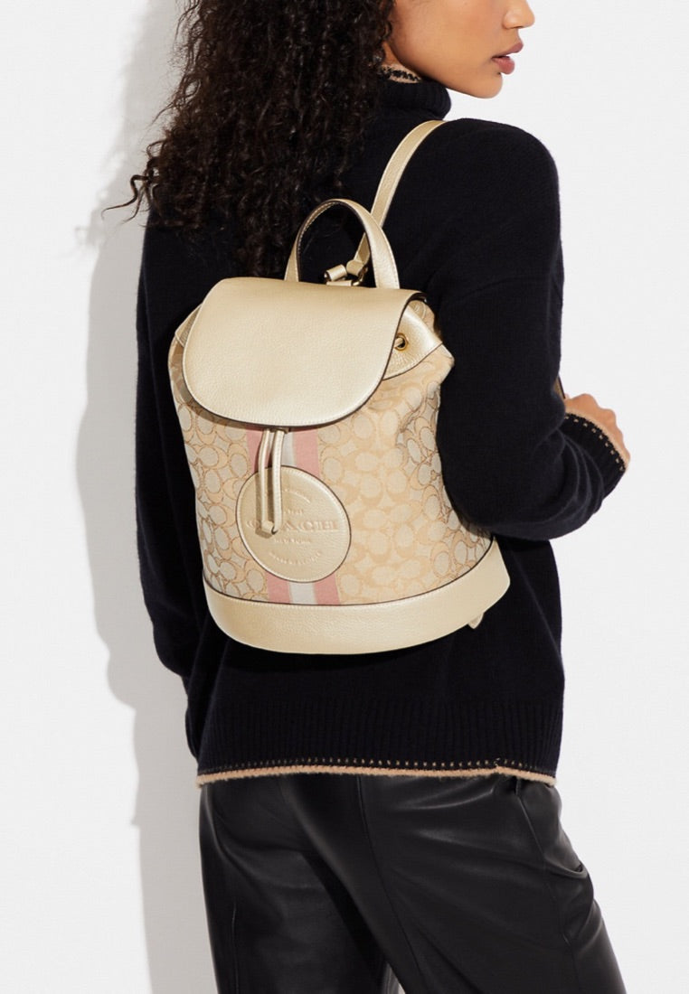 Dempsey Drawstring Backpack In Signature Jacquard With Coach Patch And Stripe Metallic Soft Gold