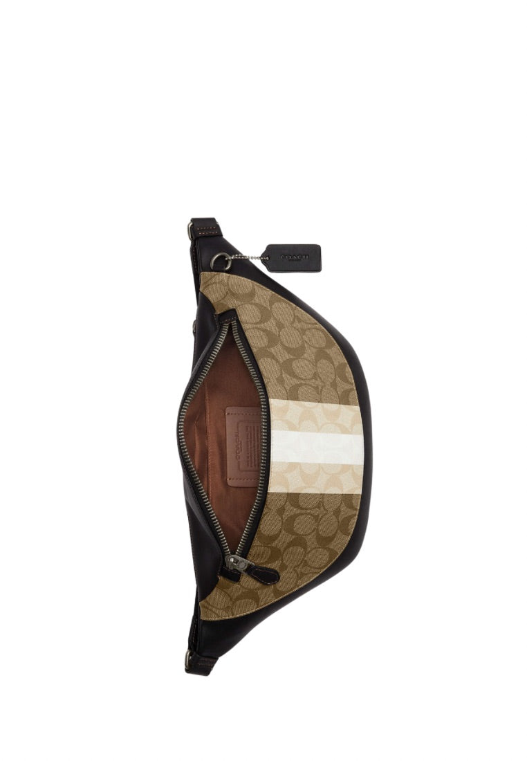 Warren Belt Bag In Blocked Signature Canvas With Varsity Stripe Khaki Multi