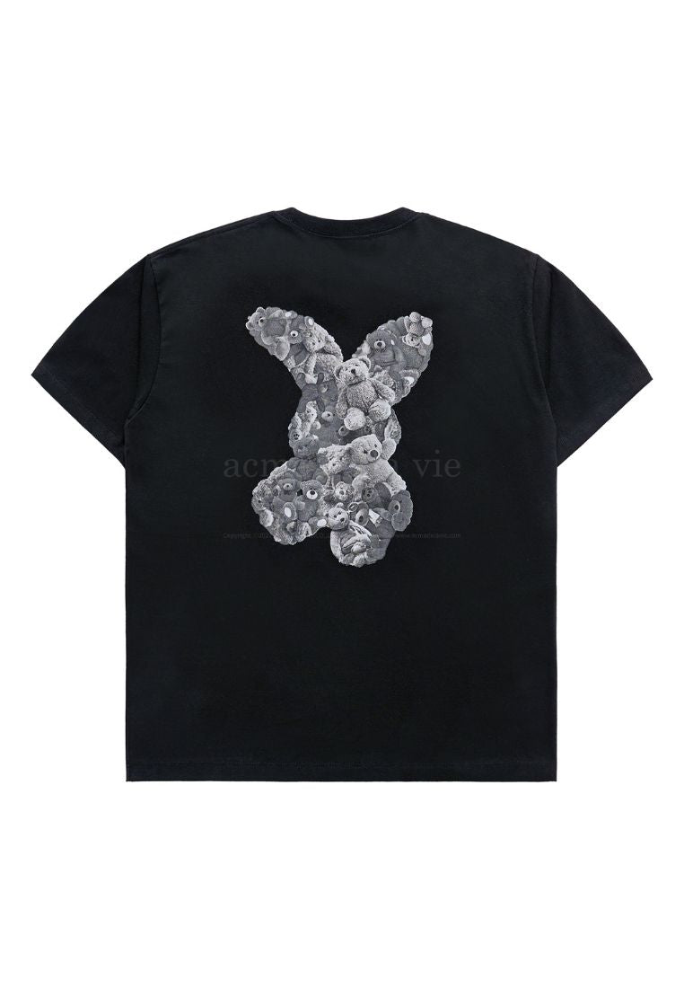 Bear Doll Fuzzy Rabbit Short Sleeve T-Shirt Black