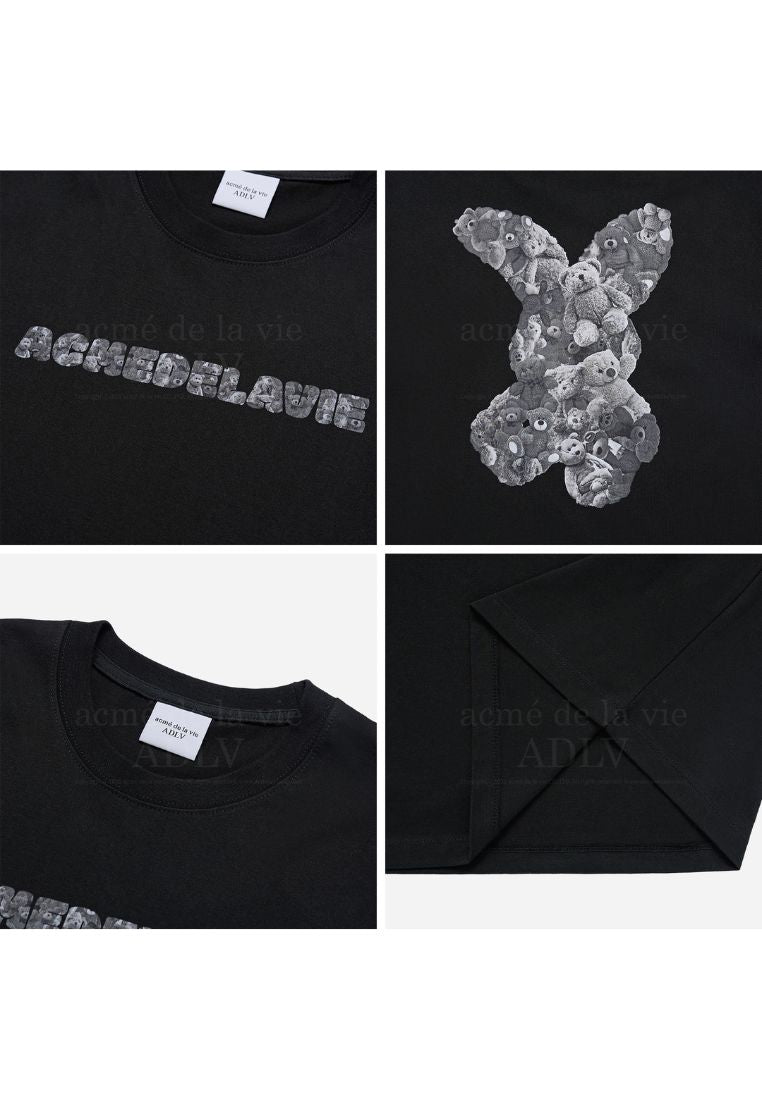 Bear Doll Fuzzy Rabbit Short Sleeve T-Shirt Black