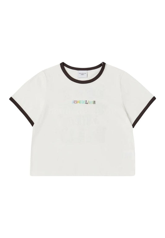 Belly Collage Logo Crop Short Sleeve T- Shirt Cream