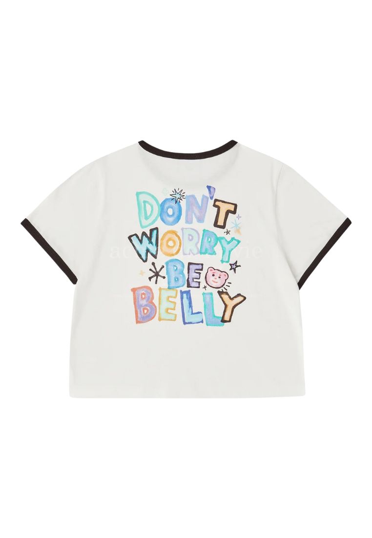 Belly Collage Logo Crop Short Sleeve T- Shirt Cream