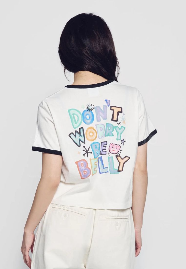 Belly Collage Logo Crop Short Sleeve T- Shirt Cream