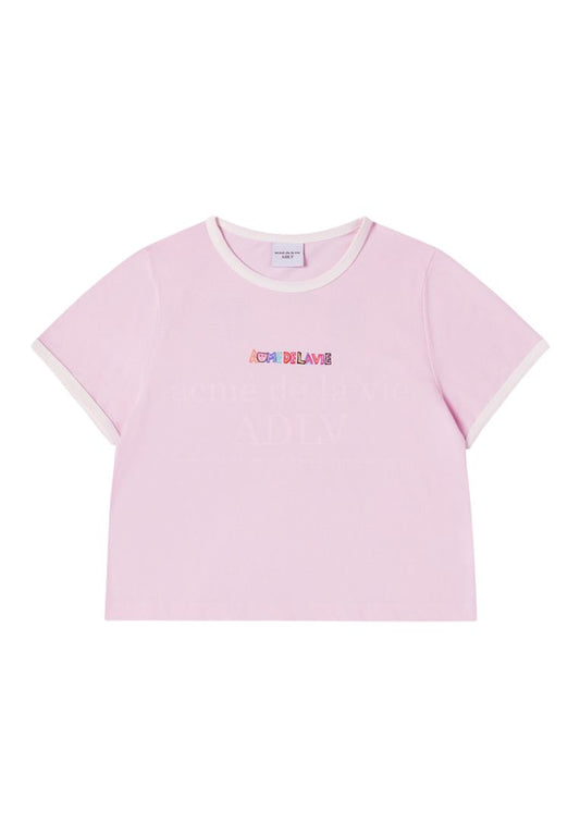 Belly Collage Logo Crop Short Sleeve T- Shirt Light Pink