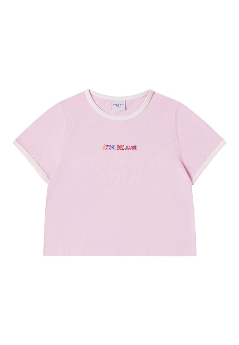 Belly Collage Logo Crop Short Sleeve T- Shirt Light Pink
