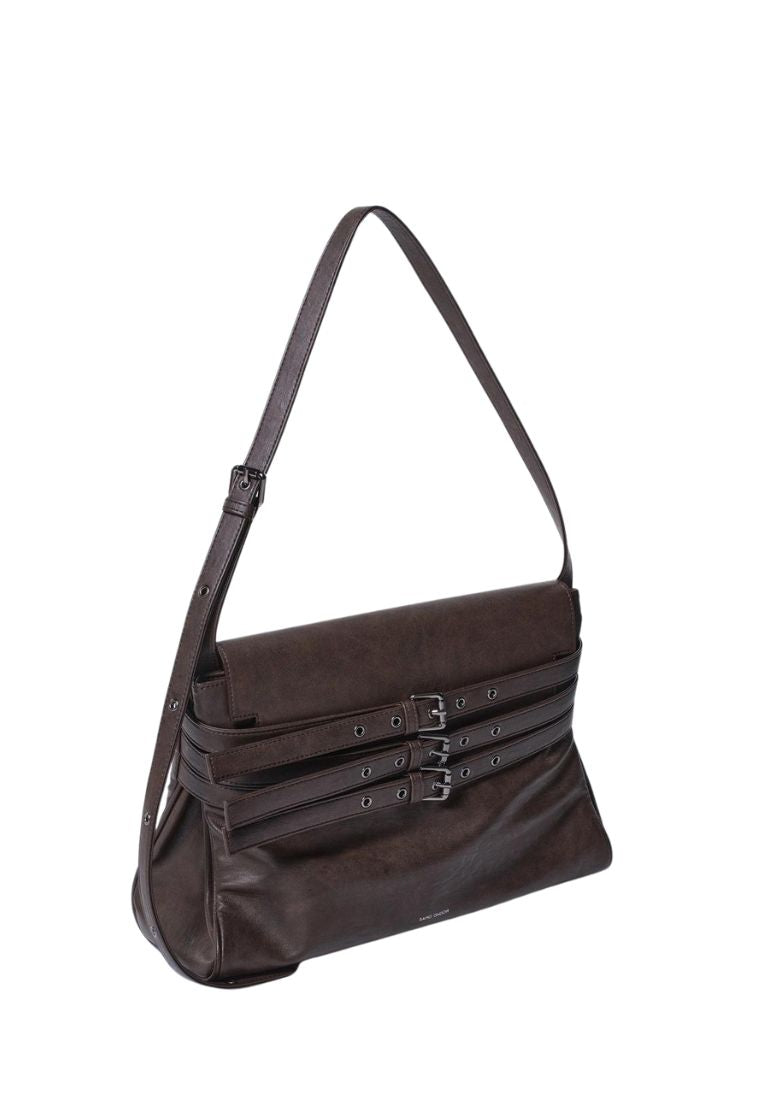 Belt Flap Bag M Brushed Chocolate