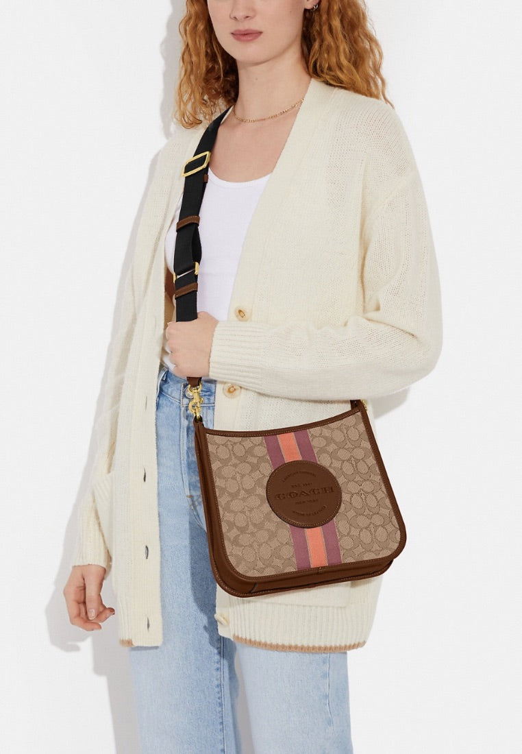 Dempsey File Bag In Signature Jacquard With Stripe And Coach Patch Saddle Multi