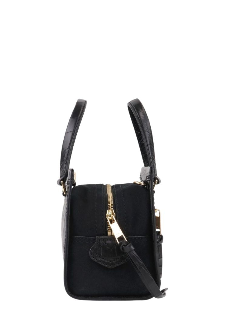 Croc-Embossed Mini Cruiser Satchel Bag Black