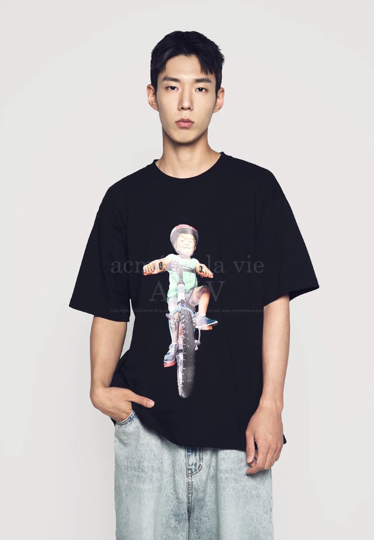 Bicycles Boy Baby Face Short Sleeve T-Shirt Black