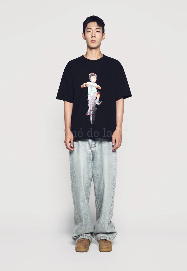 Bicycles Boy Baby Face Short Sleeve T-Shirt Black