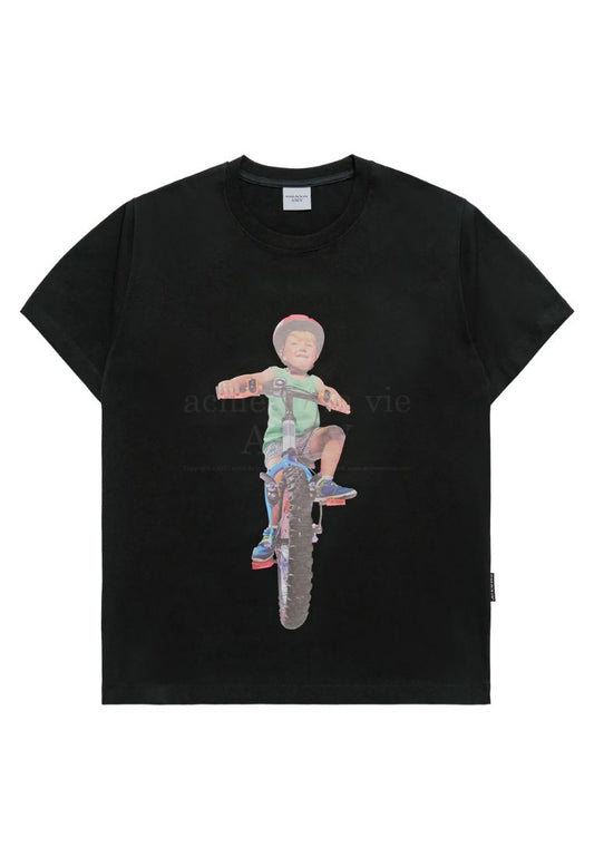 Bicycles Boy Baby Face Short Sleeve T-Shirt Black