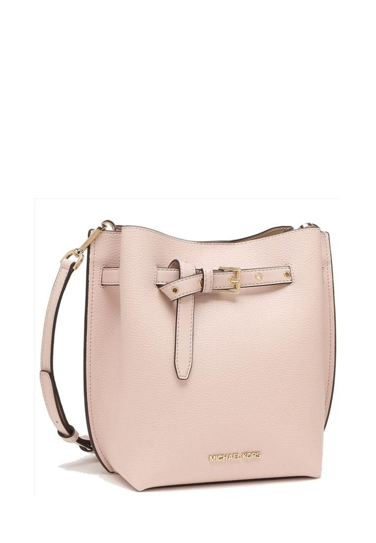 Emilia Small Pebbled Leather Bucket Bag Powder Blush