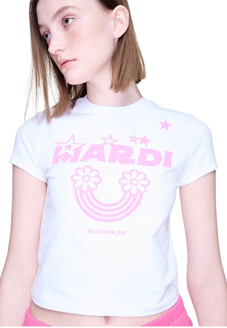 Cropped Tshirt Rainbow White Pink
