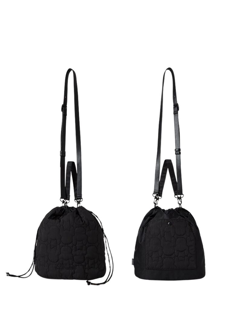 Embroidered Quilted Bucket Bag Black