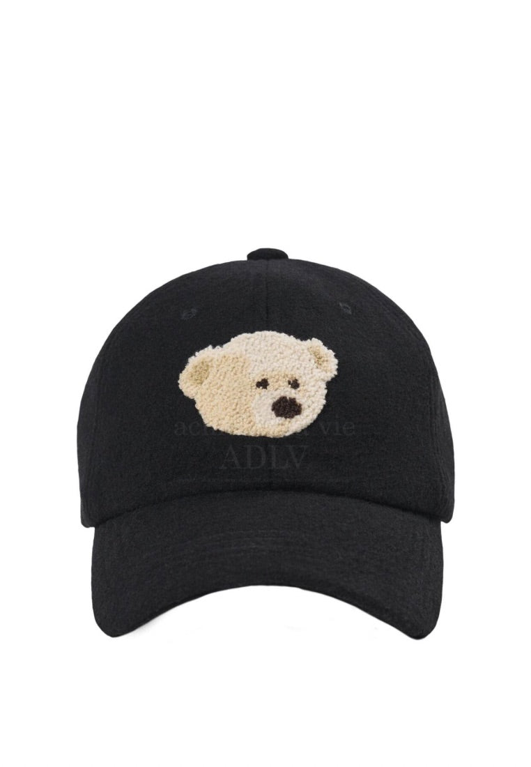 Boucle Bear Wool Ball Cap Black