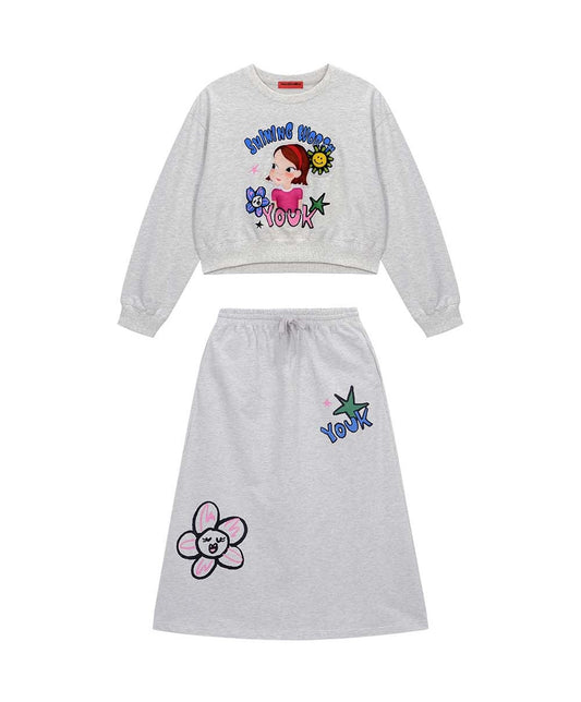 Flower Sweatshirt Skirt Set F Ria