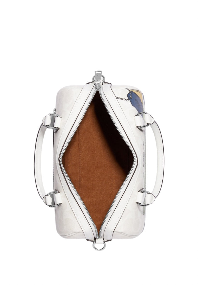 Rowan Satchel In Signature Canvas With Trompe L'oeil Print Glacier White Multi