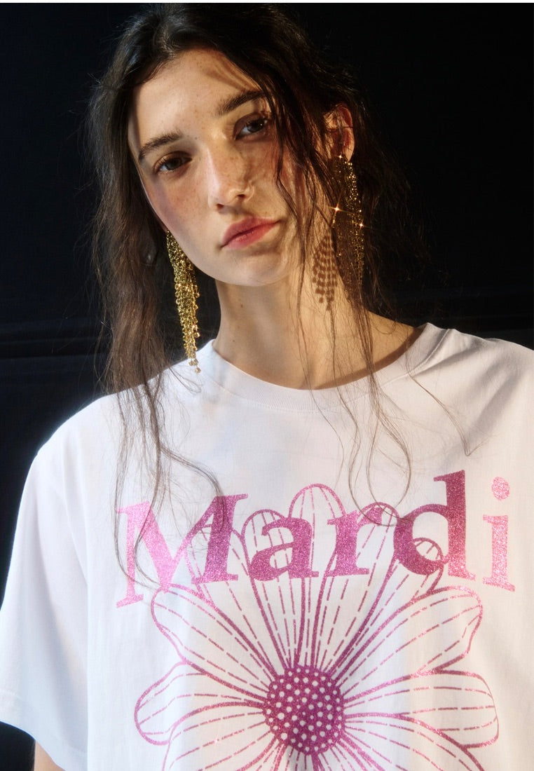 T-Shirt FlowerMardi Glitter White Violet