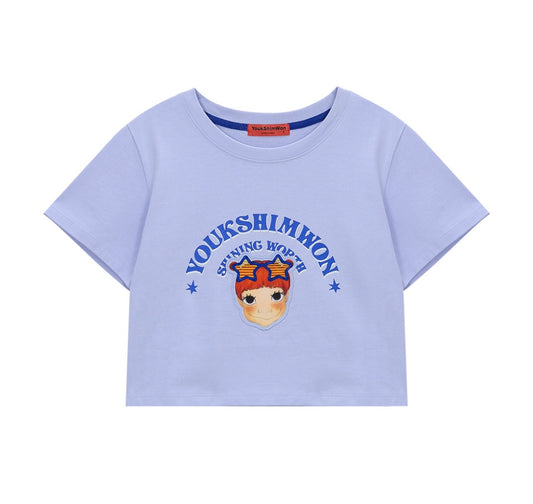 Lettering Crop T-Shirt F Blue Gaeddongi