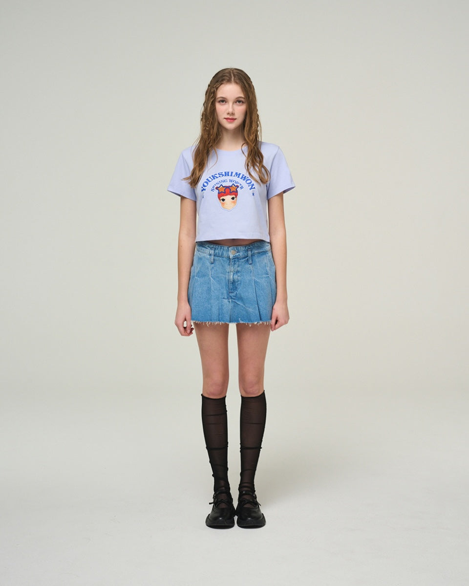 Lettering Crop T-Shirt F Blue Gaeddongi